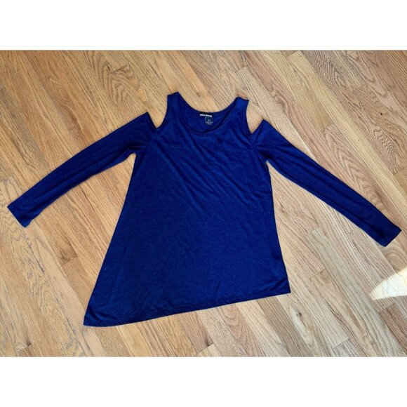 DKNY Jeans Womens cut-out shoulder long sleeze shirt/top Size Medium Navy Blue - Picture 3 of 7